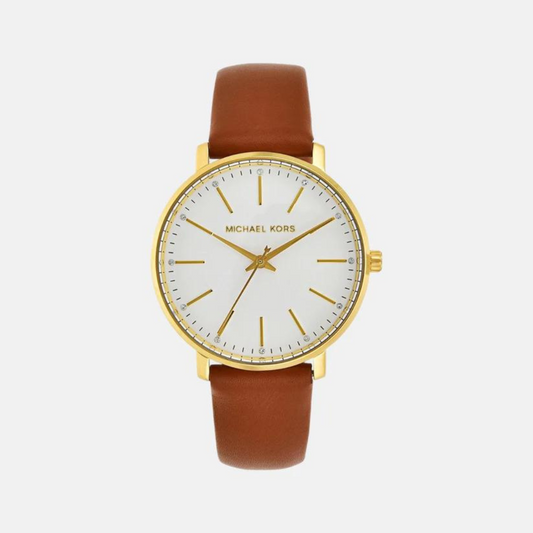 Women Pyper White Dial Leather Analogue Watch - MK2740