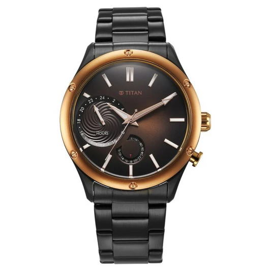 Titan Stellar Quartz Multifunction Brown Dial Stainless Steel Strap Watch for Men 10009KM02 (DN849) / NS10009KM02