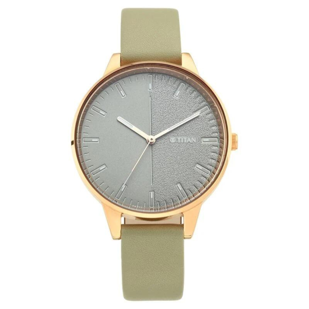 Titan Women's Precision Simplicity Watch: Green Gradient Dial with Leather Strap NS2648WL01