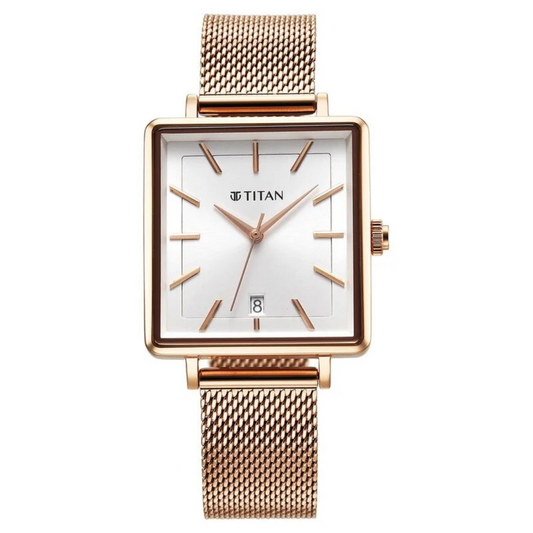 Titan Minimalists Quartz Analog with Date Silver Dial Rose Gold Stainless Steel Strap Watch for Women 94205WM01 / NS94205WM01