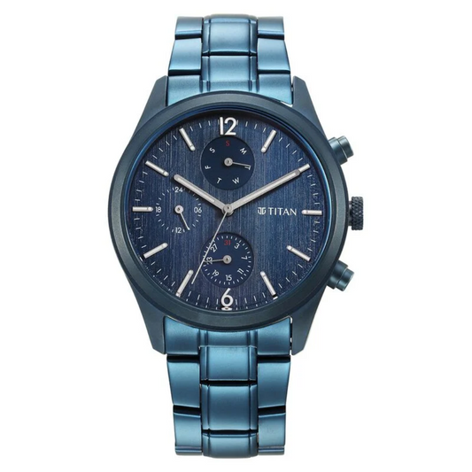 Titan Neo Splash Blue Dial Quartz Multifunction Stainless Steel Strap Watch for Men 1805QM07 (DN670) / NS1805QM07