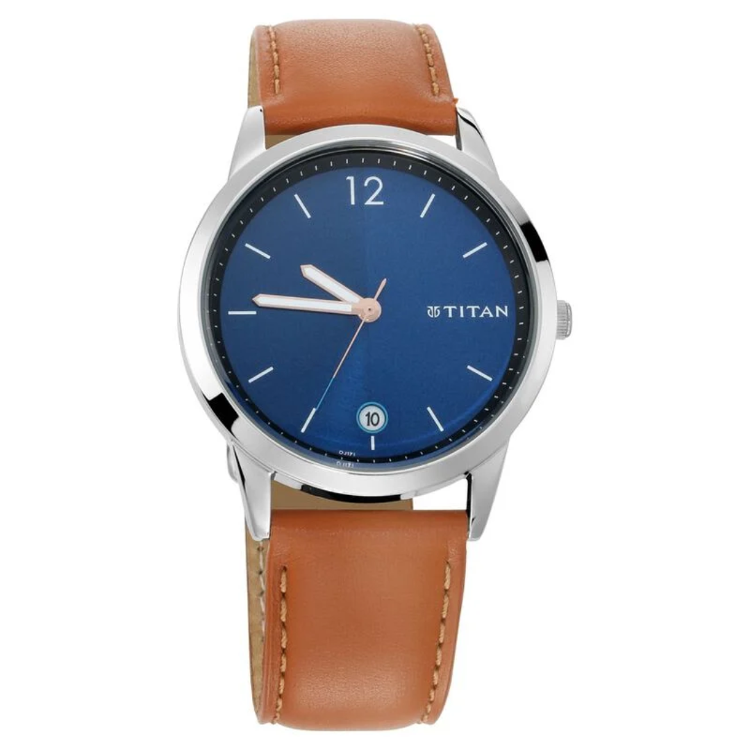 Titan Workwear Blue Dial Analog with Date Leather Strap watch for Men 1806SL02 / NS1806SL02