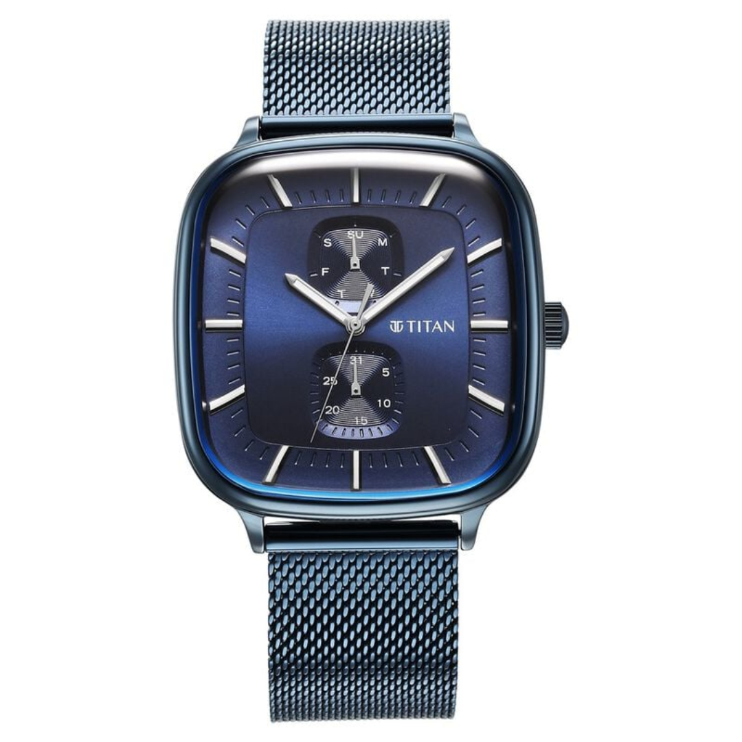 Titan Avant Garde Blue Dial Quartz Multifunction Stainless Steel Strap Watch for Men 90178QM01 / NS90178QM01