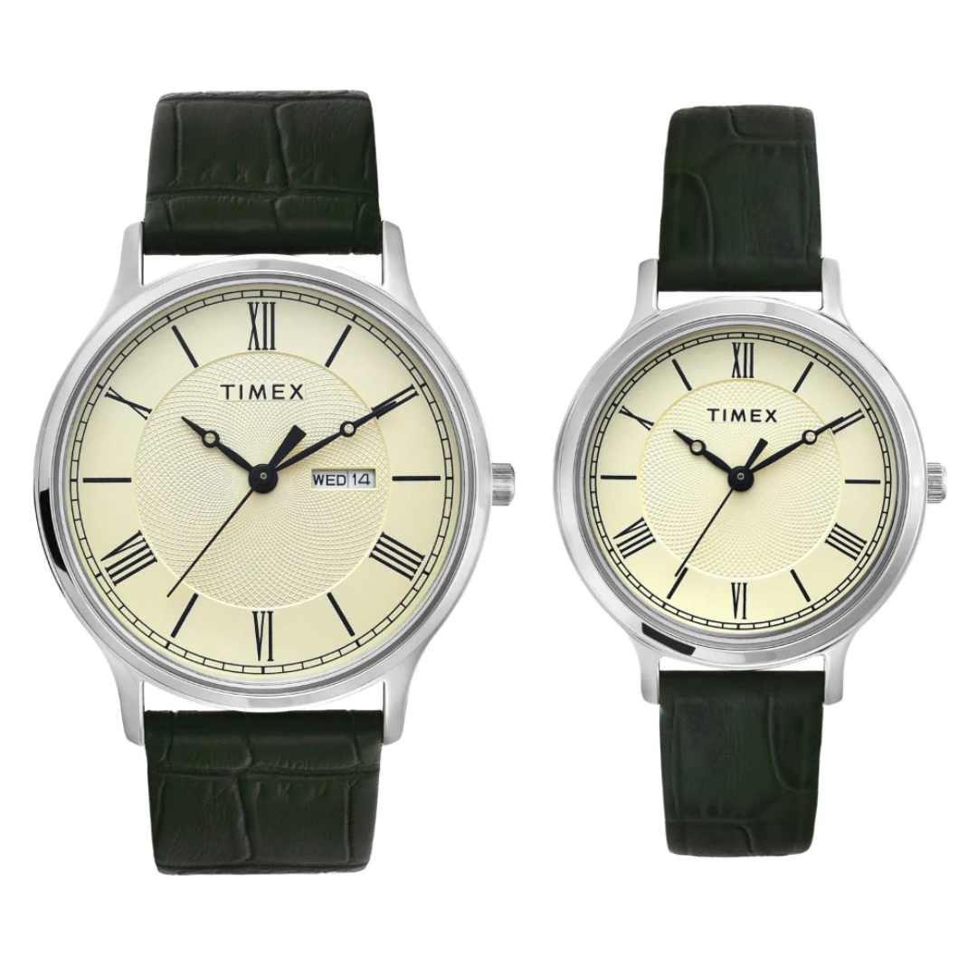 Timex Pairs Beige Round Analog Brass Dial Watch- TW00PR299