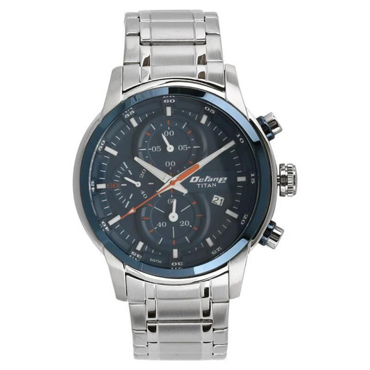 Titan Quartz Chronograph Blue Dial Stainless Steel Strap Watch for Men 90086KM01