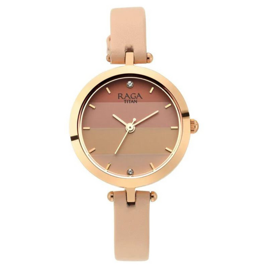 Titan Raga Women's Blossom Elegance Pastel Pink Dial & Leather Grace Watch 2606WL02