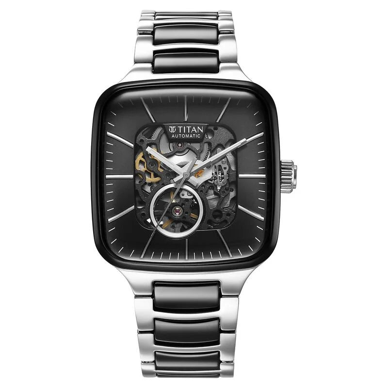 Titan Ceramic Fusion Skeleton Automatic Rich Black Dial Steel & Ceramic Strap Watch For Men 90175KD01