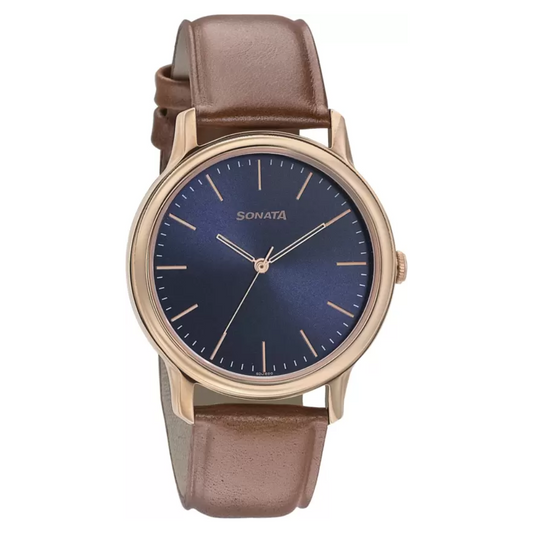 Beyond Gold Blue Dial Leather Strap Watch NN7128WL03