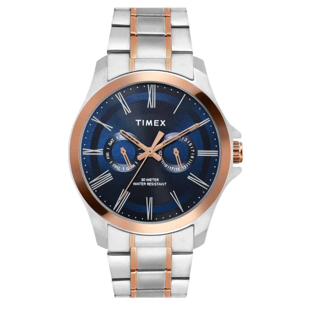 Timex Men Analaog Blue Round Brass Dial Watch- TW000X131