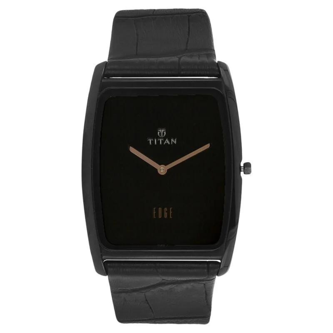 Titan Edge Black Dial Analog Leather Strap watch for Men 1596NL01 / NS1596NL01