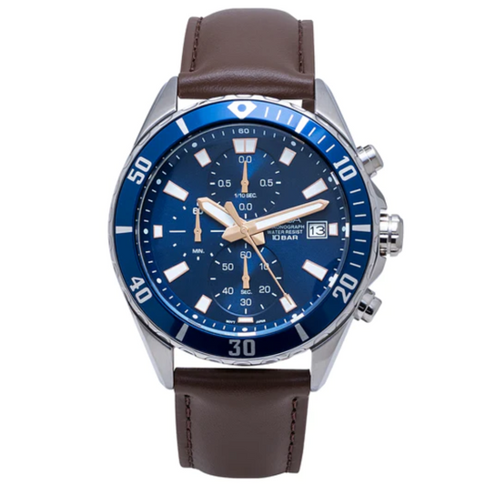 Blue Dial Chronograph with Leather Strap AM3813X1