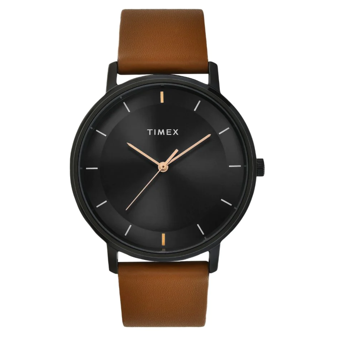 Timex Men Black Round Analog Brass Dial Watch- TW0TG8016