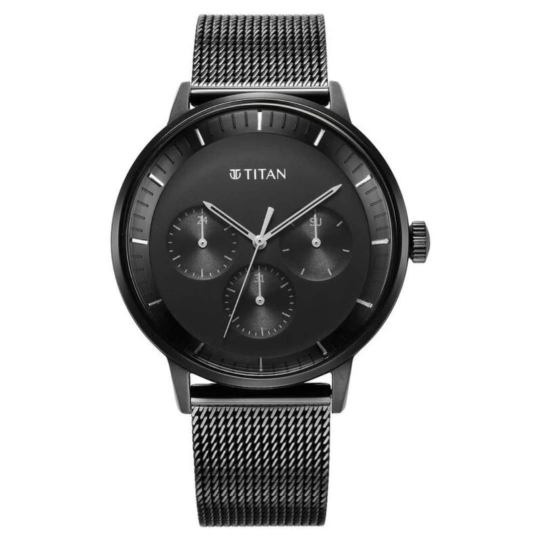 Titan Modern Classics Black Dial Quartz Multifunction Stainless Steel Strap watch for Men 94006NM01 / NS94006NM01