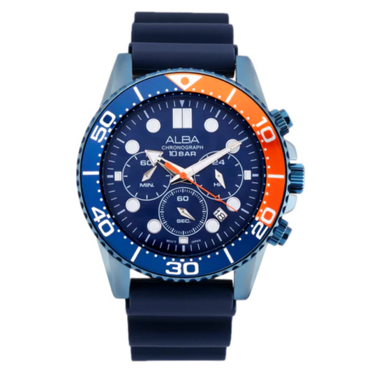 Alba Cobalt Blue Dial with Blue+Orange Bezel Chronograph AT3J45X1