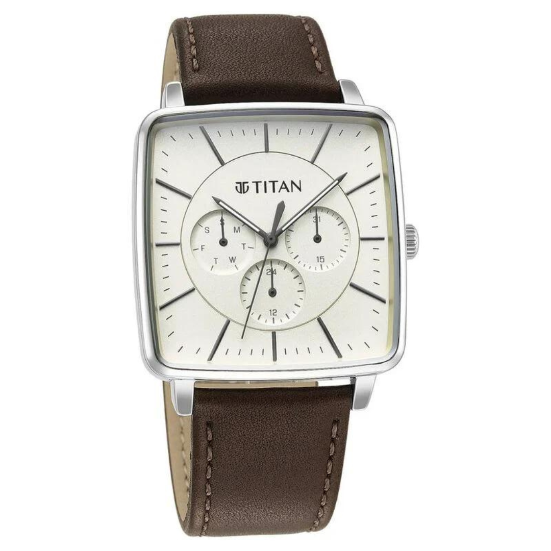 Titan Avant Garde Quartz Multifunction Silver Dial Leather Strap watch for Men 90147SL01 / NS90147SL01