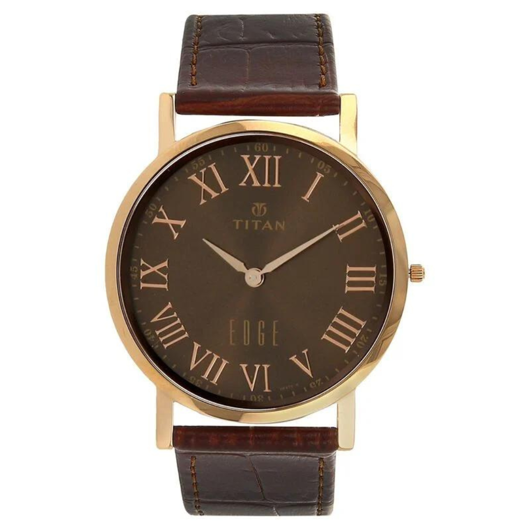 Titan Quartz Analog Brown Dial Leather Strap Watch for Men 1595WL03