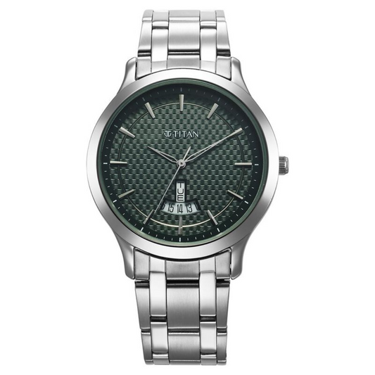 Titan Karishma Quartz Analog Green Dial Stainless Steel Strap Watch for Men 1825SM11