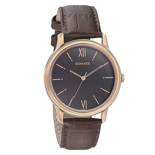 Beyond Gold Grey Dial Leather Strap Watch NN7128WL04