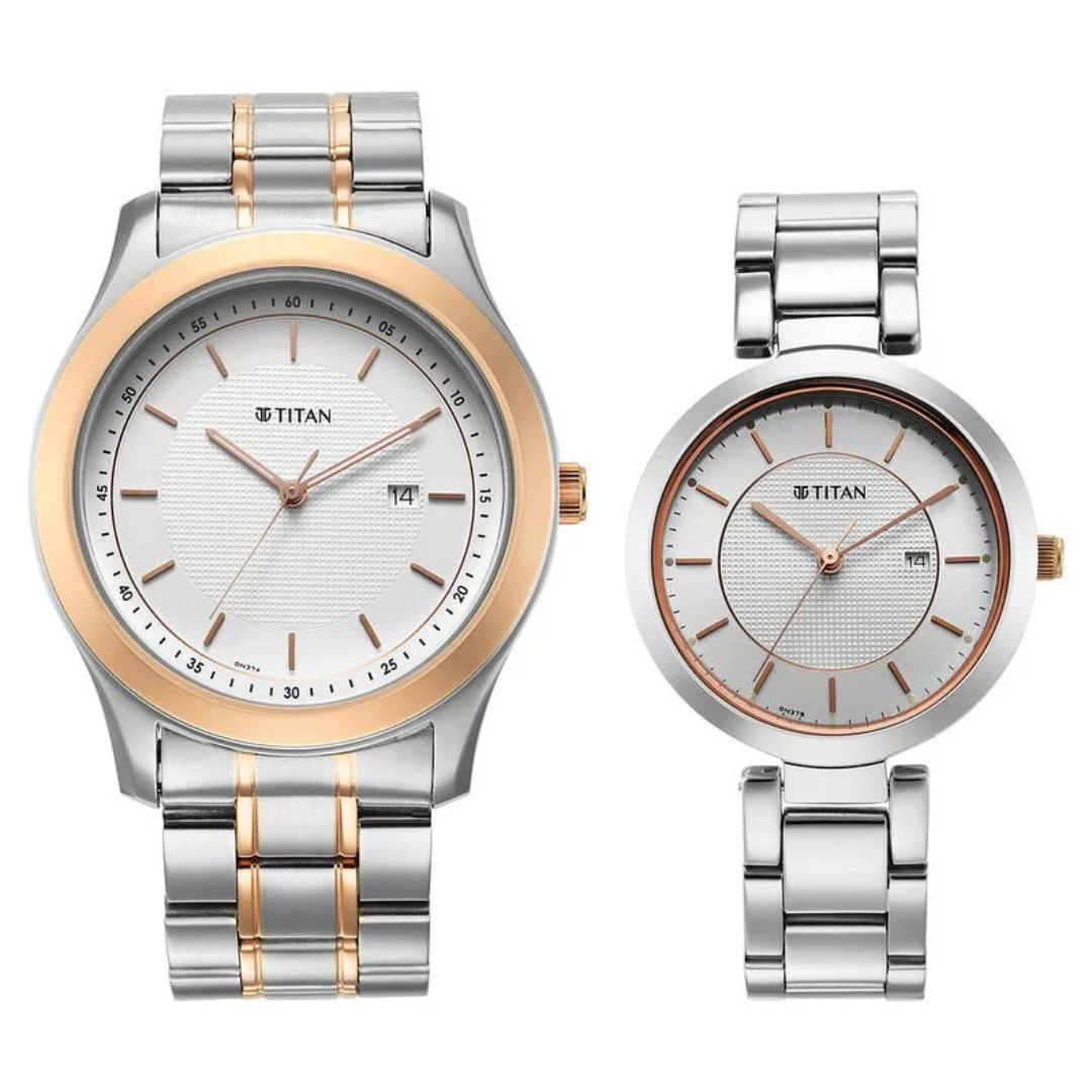 Titan Bandhan White Dial Analog with Date Stainless Steel Strap Watch for Couple 16272480KM01