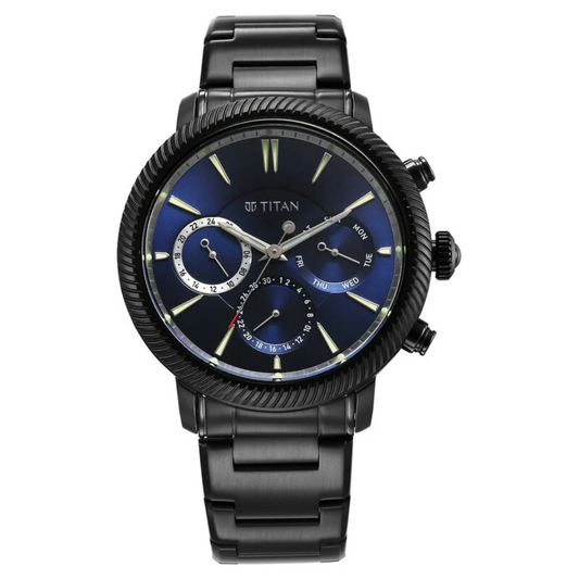 Titan Stellar Quartz Multifunction Blue Dial Stainless Steel Strap Watch for Men 10012NM01 (DN841) / NS10012NM01