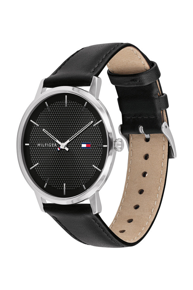 Tommy Hilfiger Mens Black Leather Analogue Watch - TH1791651