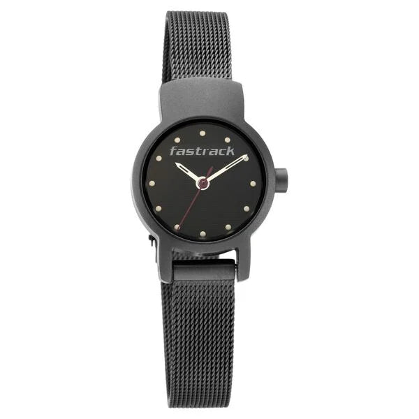 Fastrack Hitlist Quartz Analog with Date Black Dial Stainless Steel Strap Watch for Girls nr2298nm01 / 2298nm01