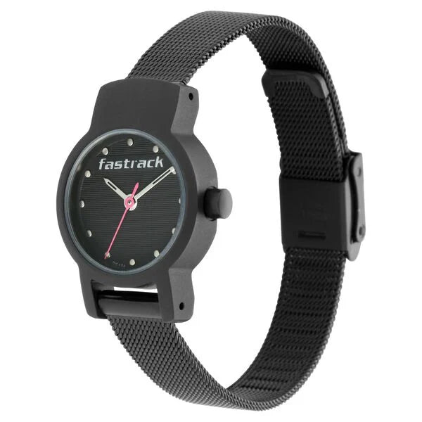 Fastrack Hitlist Quartz Analog with Date Black Dial Stainless Steel Strap Watch for Girls nr2298nm01 / 2298nm01