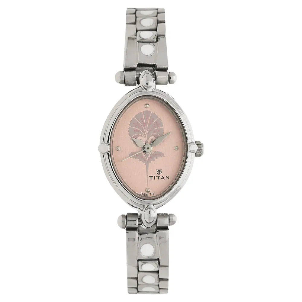 Titan Pink Dial Silver Stainless Steel Strap Watch 2419SM01 (DE875)