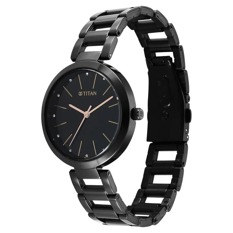 Titan Workwear Quartz Analog Black Dial Black Stainless Steel Strap Watch for Women NS2480NM01 / 2480NM01