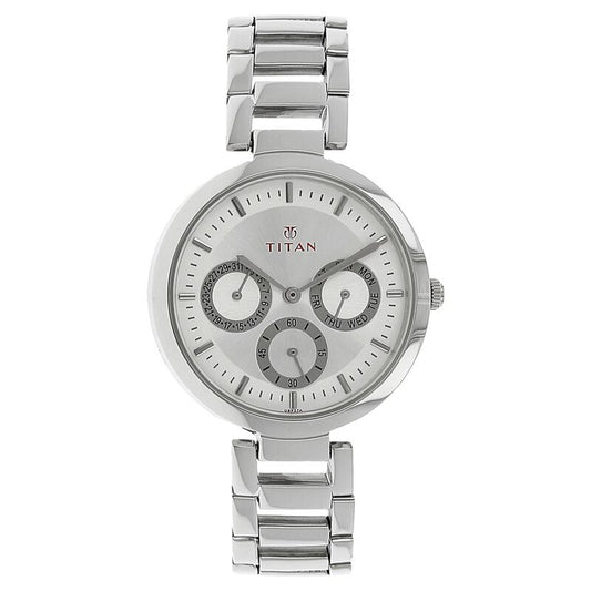 Titan Quartz Analog Silver Dial Stainless Steel Strap Watch for Women NR2480SM03