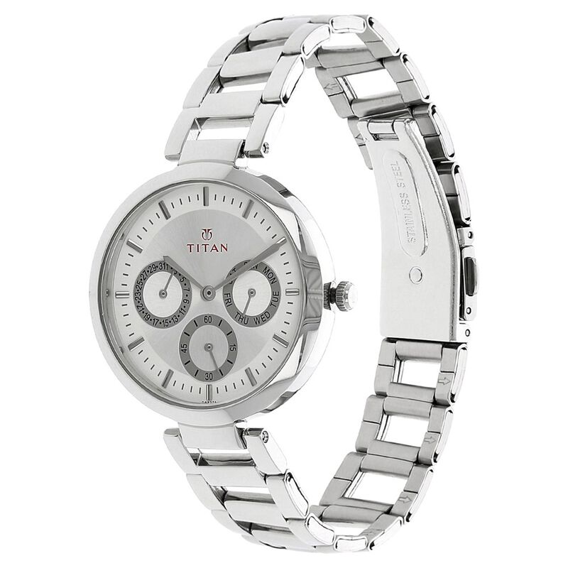 Titan Quartz Analog Silver Dial Stainless Steel Strap Watch for Women NR2480SM03