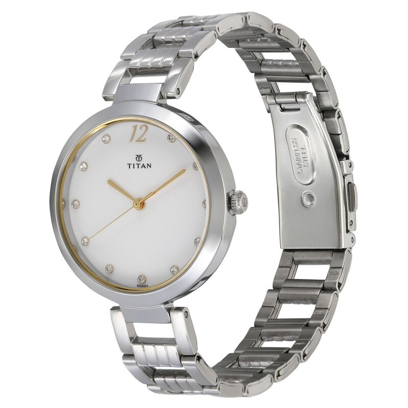 Titan Sparkle White Dial Analog Stainless Steel Strap watch for Women NR2480SM09