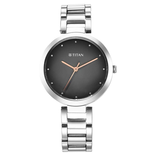 Titan Workwear Quartz Analog Black Dial Silver Stainless Steel Strap Watch for Women 2480SM13