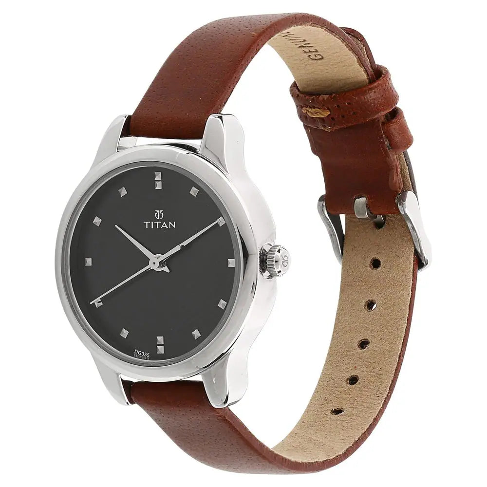 TITAN Workwear Watch with Black Dial & Leather Strap 2481SL07(DG335)