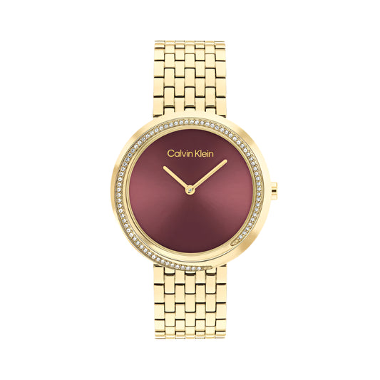 CALVIN KLEIN Twisted Bezel Women Quartz Bronze Dial Analog Stainless Steel Watch 25100069