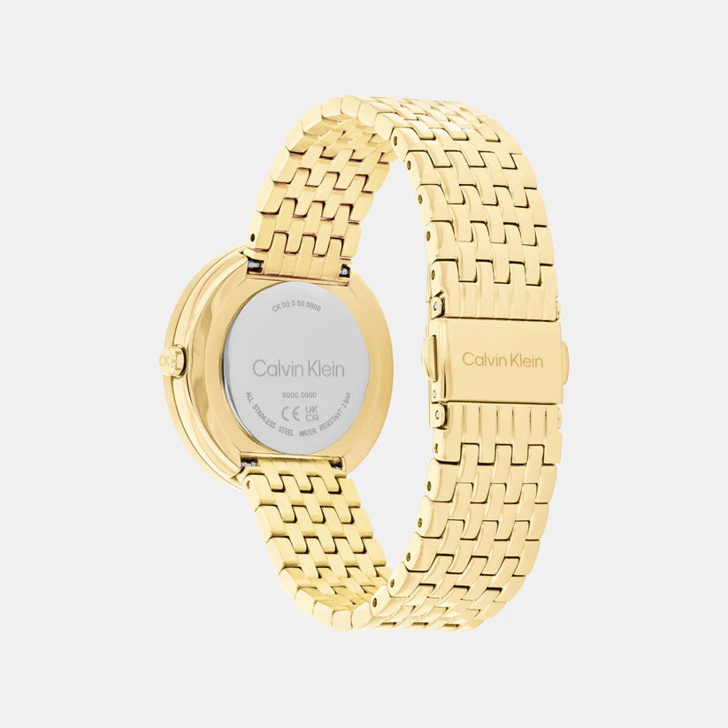 CALVIN KLEIN Twisted Bezel Women Quartz Bronze Dial Analog Stainless Steel Watch 25100069