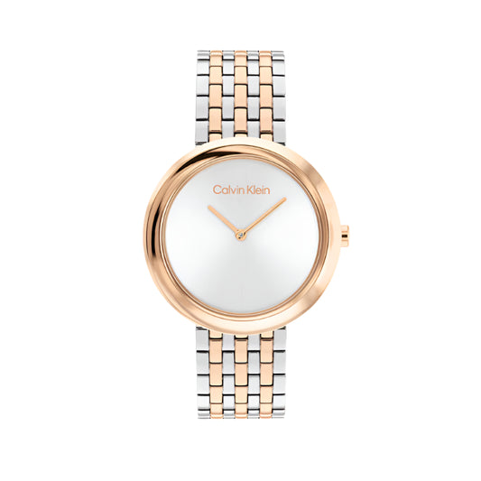 CALVIN KLEIN Twisted Bezel Women Quartz White Dial Analog Stainless Steel Watch 25100070