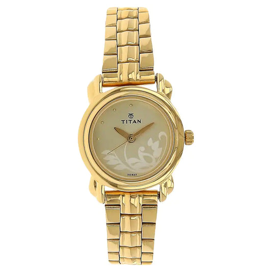 Titan Champagne Dial Golden Stainless Steel Strap Watch NP2534YM01