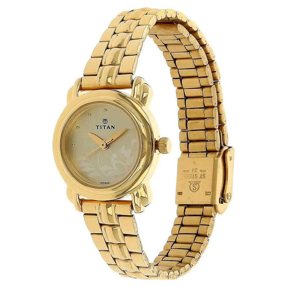 Titan Champagne Dial Golden Stainless Steel Strap Watch NP2534YM01