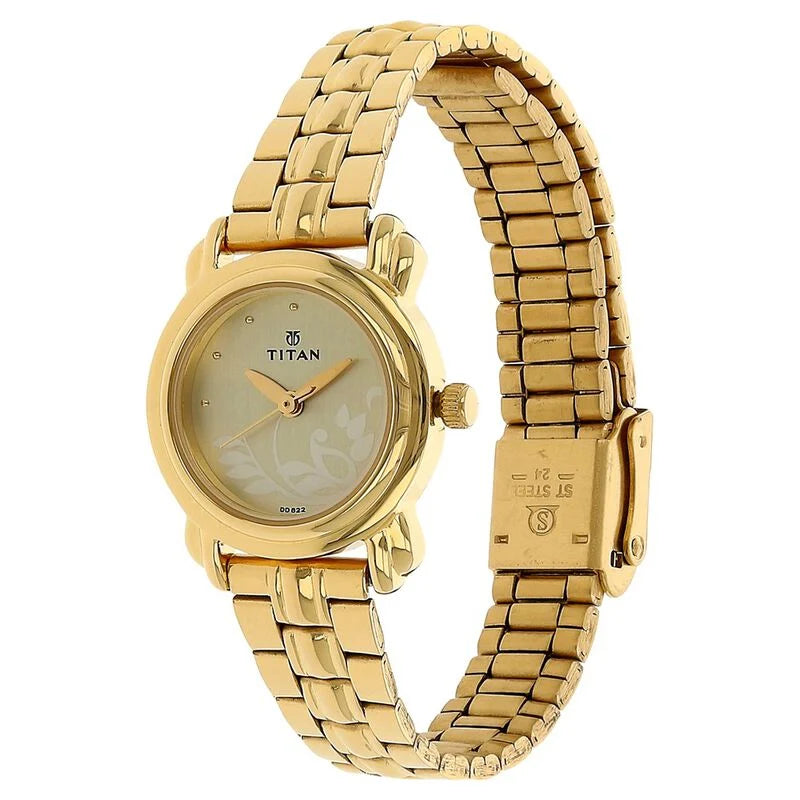 Titan Quartz Analog Champagne Dial Stainless Steel Strap Watch for Women NS2534YM01 / 2534YM01