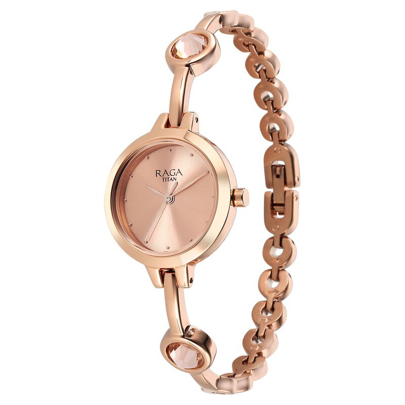 Titan Raga Viva Quartz Analog Rose Gold Dial Metal Strap Watch for Women 2576WM02