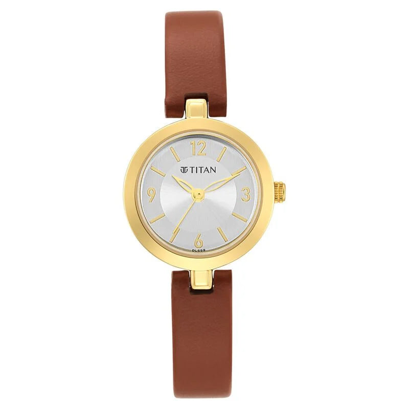 Titan Lagan Silver Dial Analog Leather Strap Watch for Women NS2598YL03 / 2598YL03