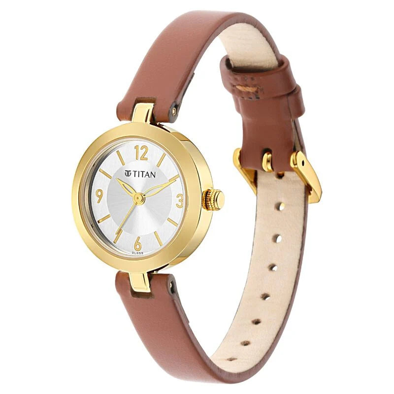 Titan Lagan Silver Dial Analog Leather Strap Watch for Women NS2598YL03 / 2598YL03