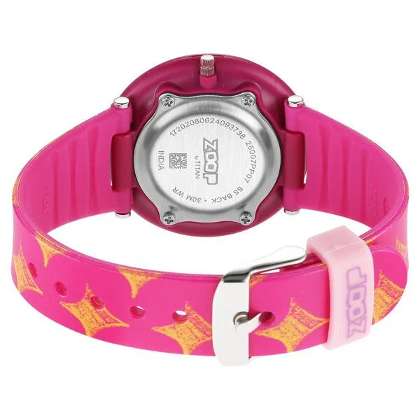 Zoop By Titan Fruit Story Quartz Analog Pink Dial Plastic Strap Watch For Kids 26007pp07w