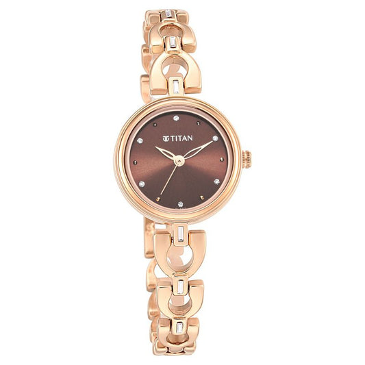 Titan Lagan Brown Dial Analog Metal Strap Watch for Women NR2601WM04