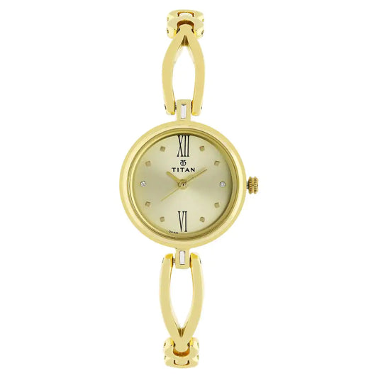 Titan Champagne Dial Golden Metal Strap Watch NP2601YM01 (DH415)