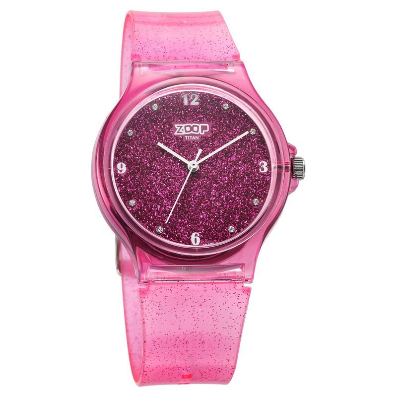 Zoop by Titan Glitter Quartz Analog Pink Dial Polyurethane Strap Watch for Kids 26030PP03W