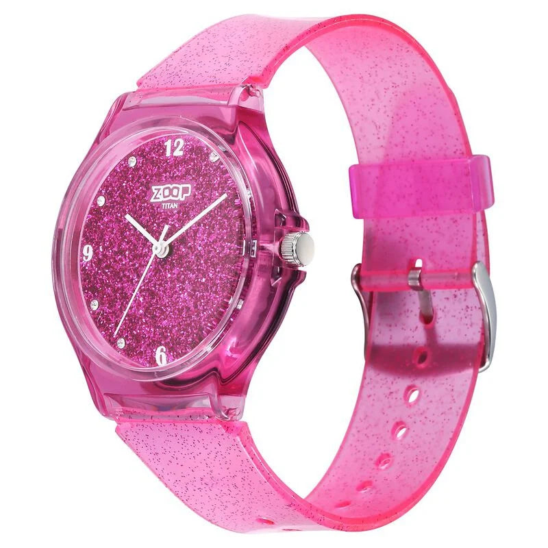 Zoop by Titan Glitter Quartz Analog Pink Dial Polyurethane Strap Watch for Kids 26030PP03W