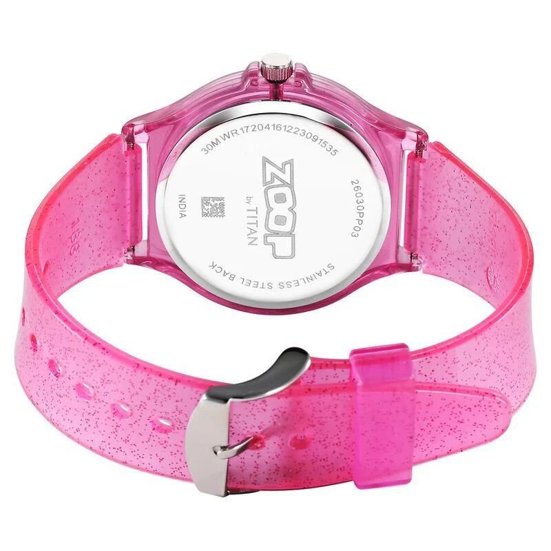 Zoop by Titan Glitter Quartz Analog Pink Dial Polyurethane Strap Watch for Kids 26030PP03W