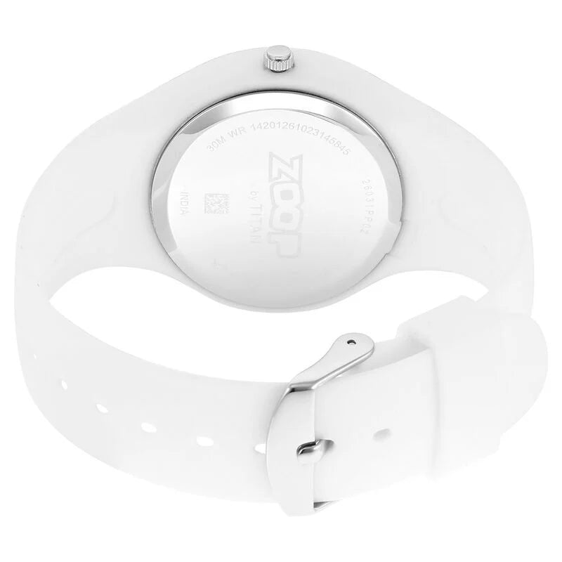 Zoop By Titan Pop Integrated Quartz Analog White Dial Silicone Strap Watch for Kids 26031PP02W